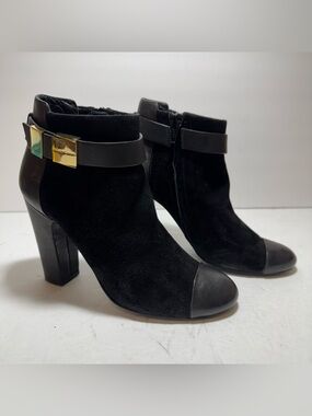 See By Chloe Ankle Black Leather Suede boots Heel Strap Size 36 US 6
